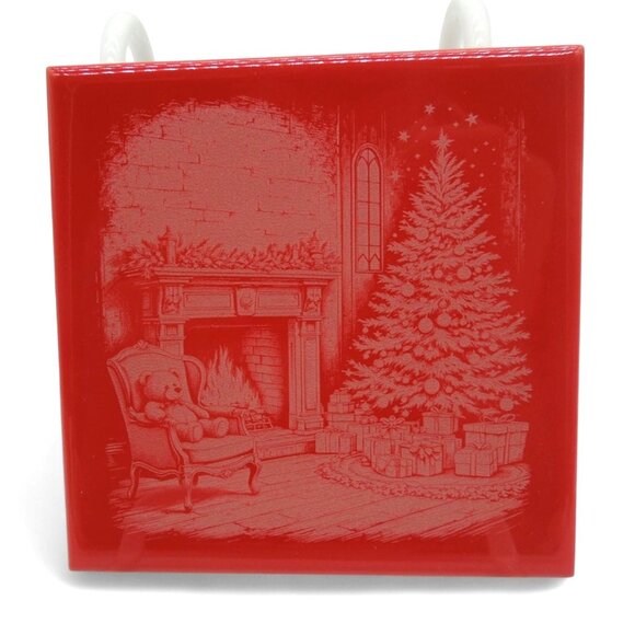 CHRISTMAS Tile Ceramic Engraved Santa Sleigh And Fireplace Scenes Set of 4 - Picture 4 of 9